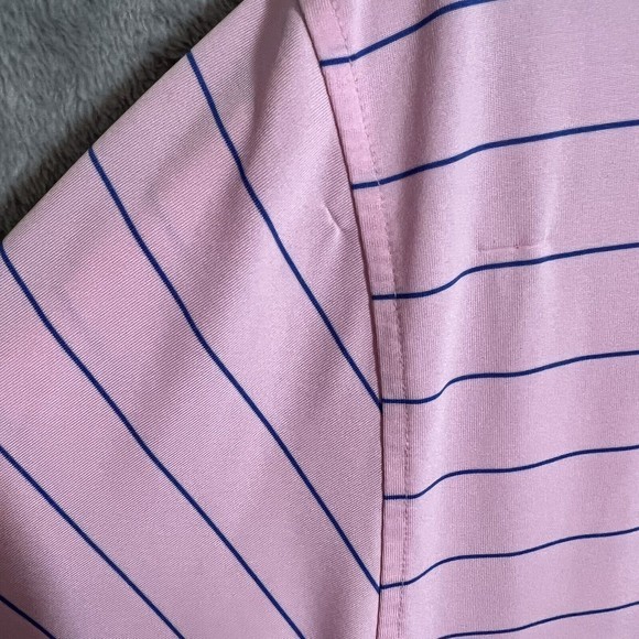 Fennec Polo Golf Shirt Men Medium Pink Blue Stripe Wicking Stretch Short Sleeve - Picture 2 of 10